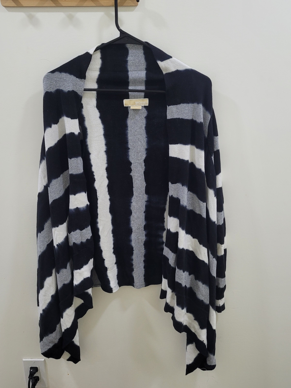 MICHAEL Michael Kors Black, White & Gray Striped Open-Front Cardigan